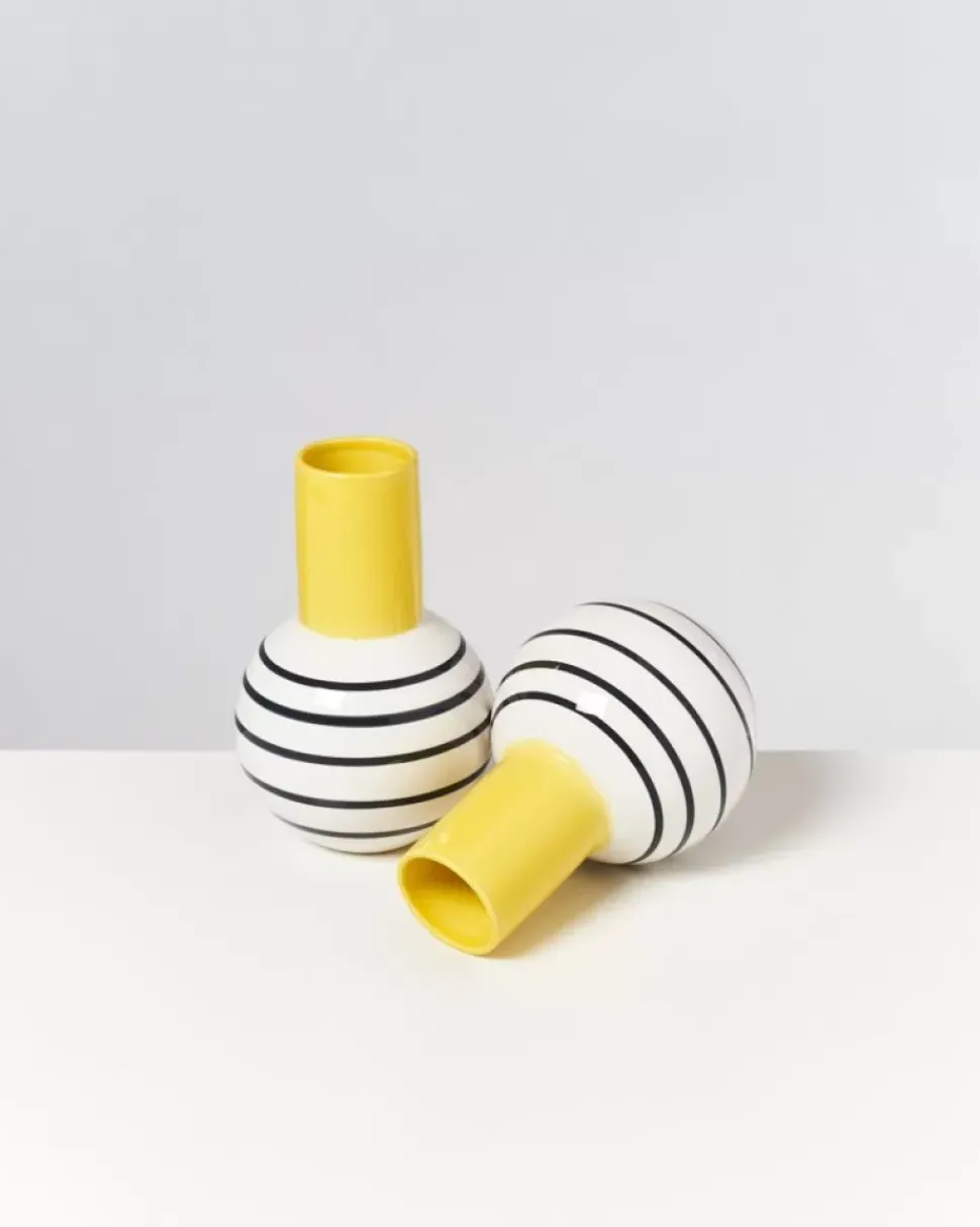 Bola Vase M Gelb Schwarz Gestreift