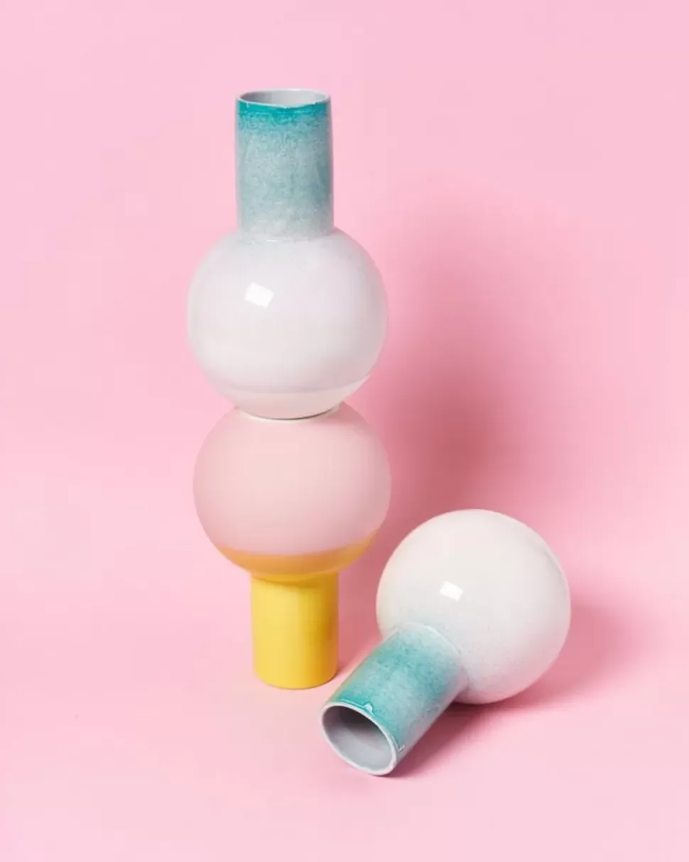 Bola Vase M Grun Rosa Gesprenkelt