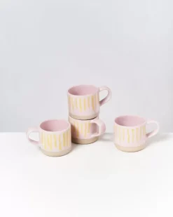 Nodoa 4Er Set Tasse Rosa Gelb Gestreift