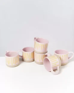 Nodoa 6Er Set Tasse Rosa Gelb Gestreift