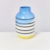 Nuno Vase L Schwarz-Weis Gestreift Mit Blau
