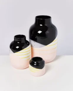 Nuno Vase M Schwarz Rosa Gelb Gestreift