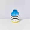 Nuno Vase M Schwarz-Weis Gestreift Mit Blau