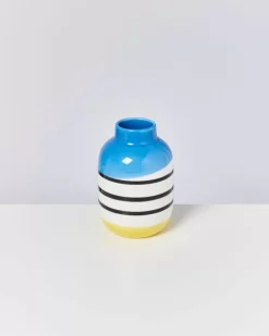 Nuno Vase M Schwarz-Weis Gestreift Mit Blau
