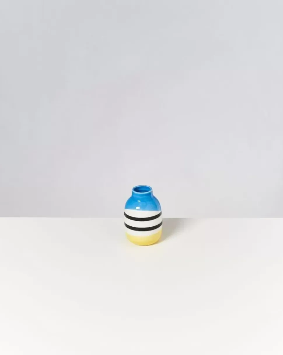 Nuno Vase S Schwarz-Weis Gestreift Mit Blau